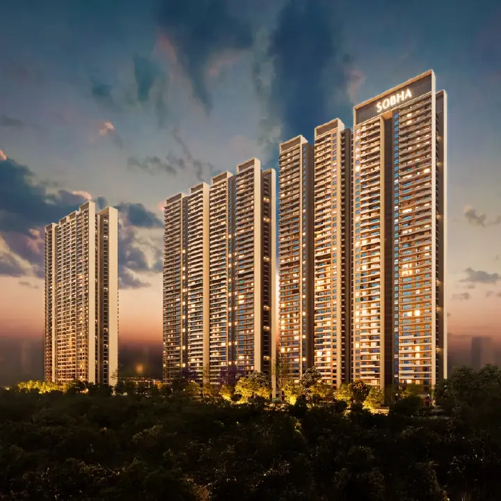 Evening elevation render of SOBHA Rivana