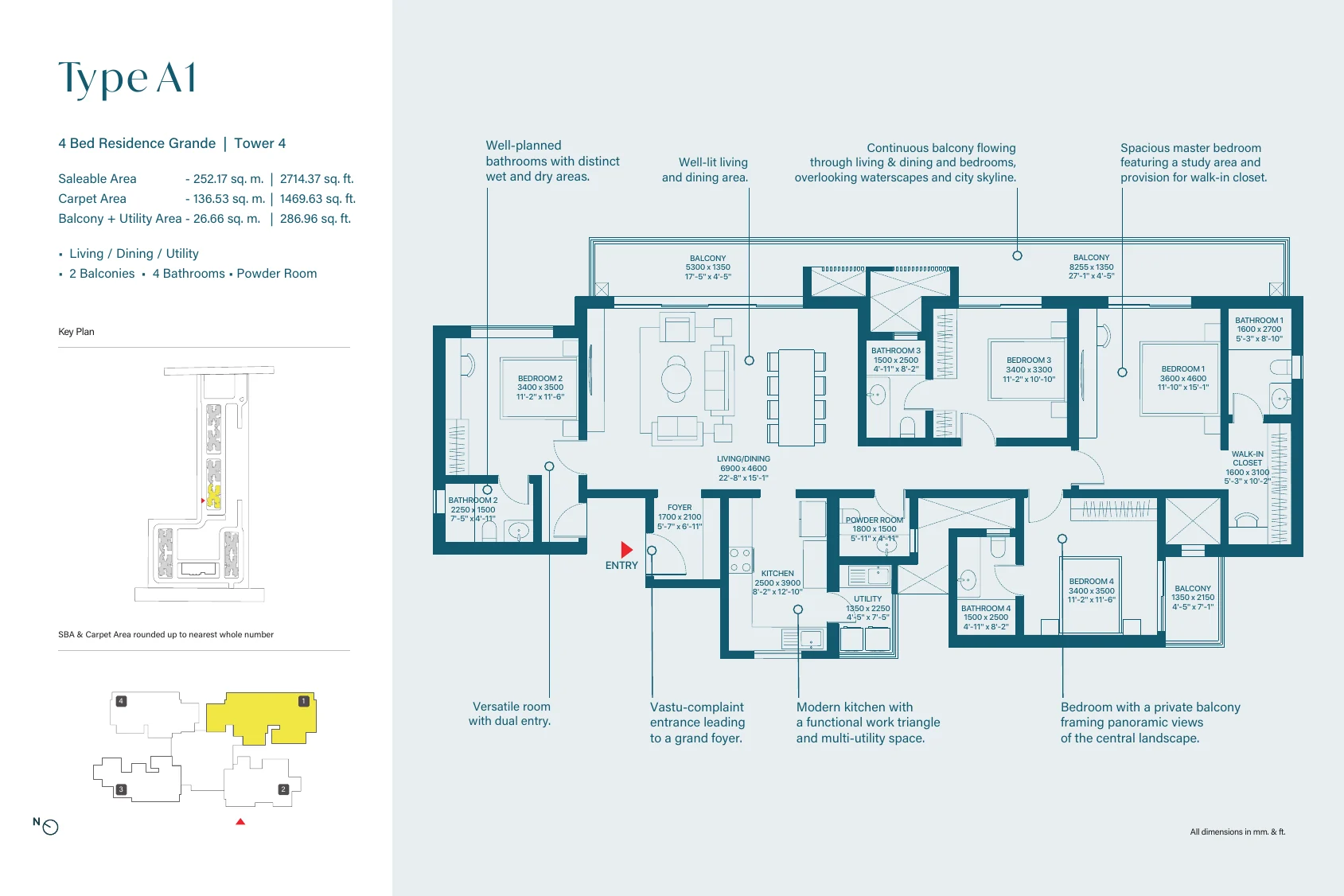SOBHA Rivana floor plan, Type A1, 4 bed